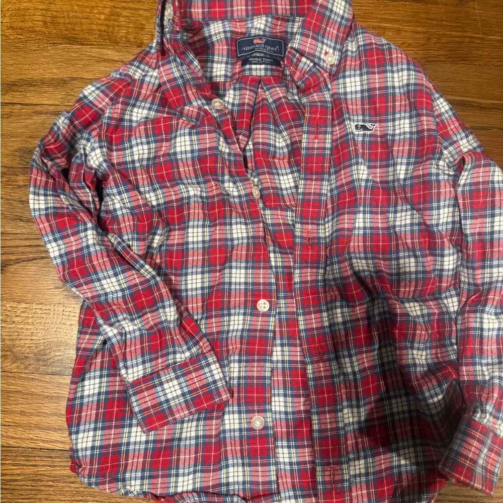 Vineyard Vines Kids Red and Blue Plaid Shirt